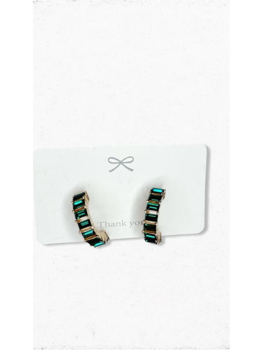 5789gc. Goldtone Green Bling Hoops